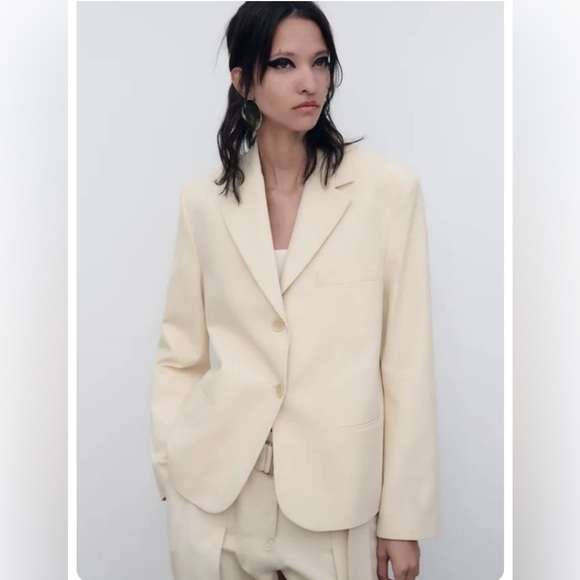 NWT Zara Cotton Cream Button Blazer - Picture 1 of 9